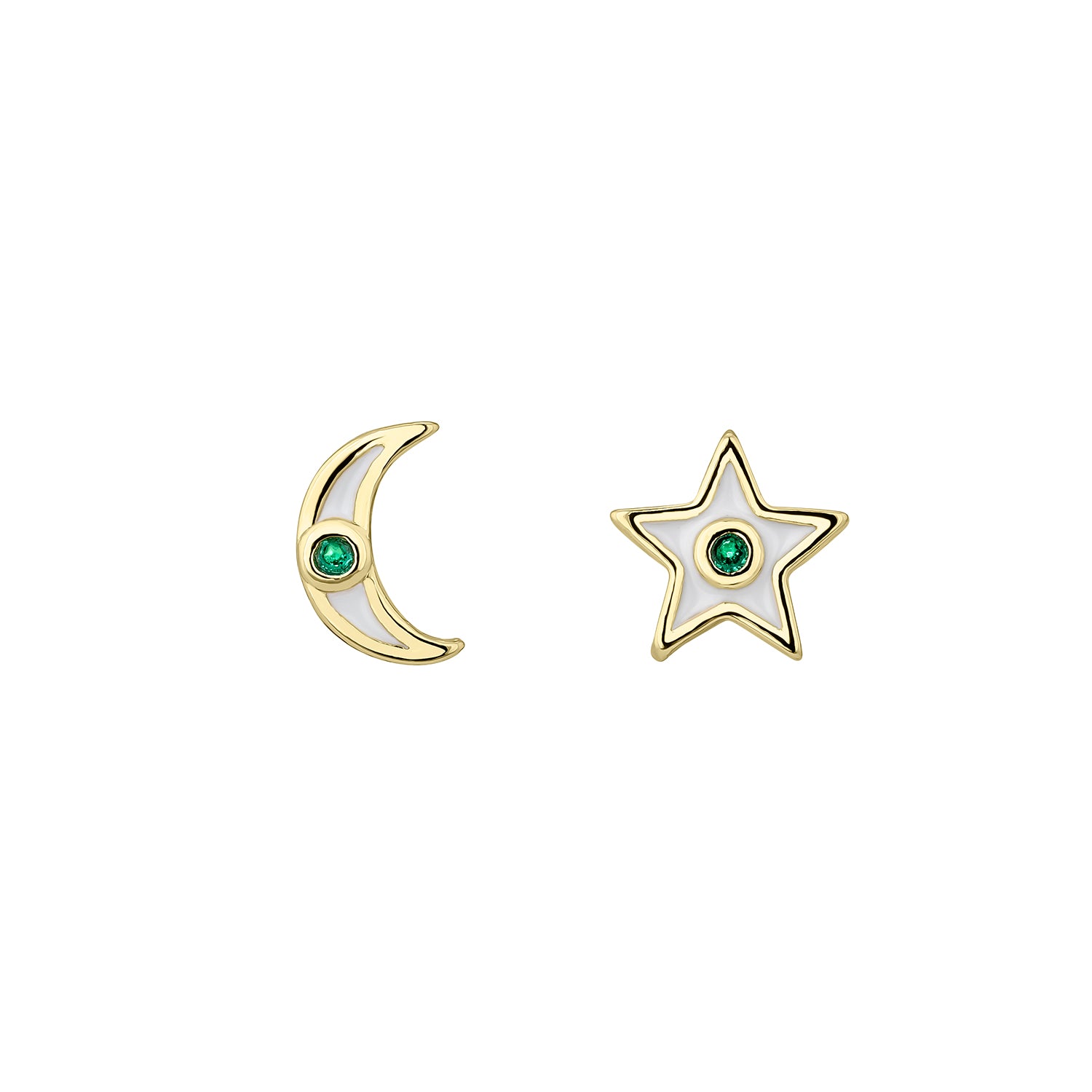 WEISSE ASYMMETRISCHE OHRRINGE MIT STERN UND MOND