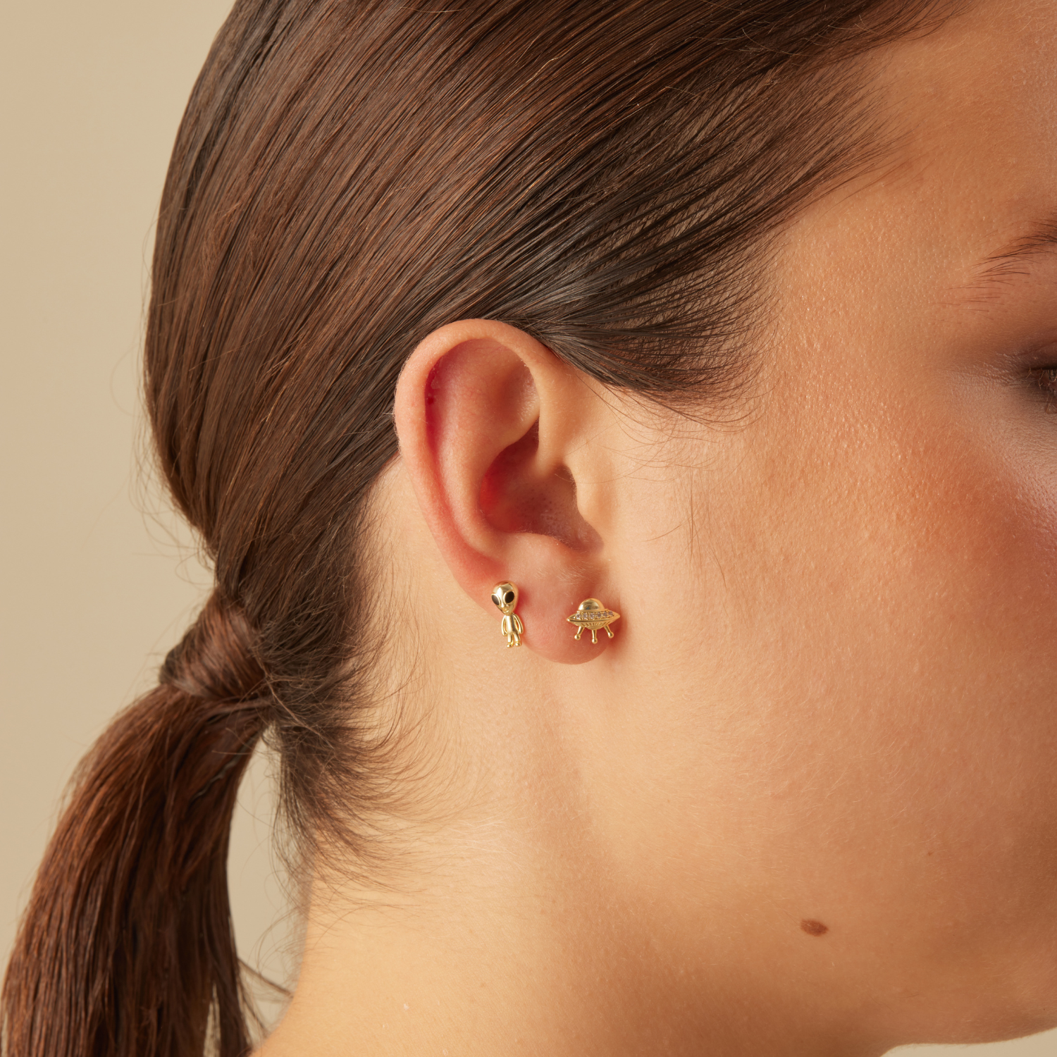 Boucles d'oreilles asymétriques or Martien
