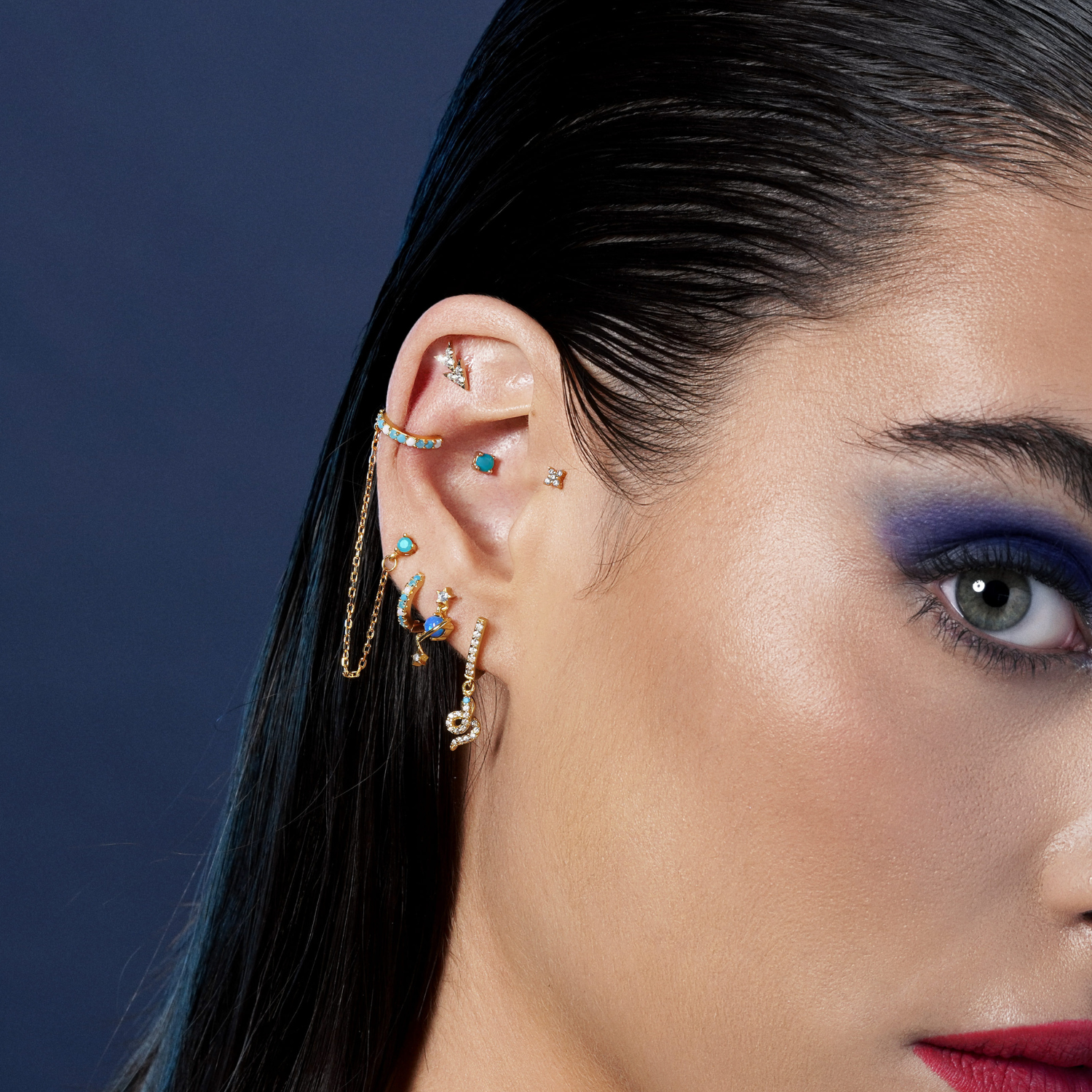 BOUCLE D'OREILLE INDIVIDUELLE OR JAUNE ET AMAZONITE LUZ
