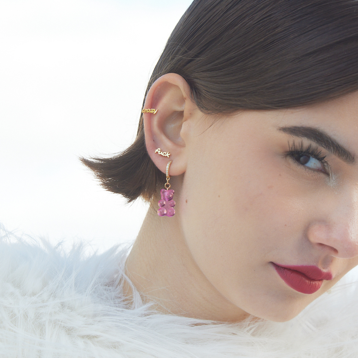 BOUCLE D'OREILLE PIERCING CRÉOLE ROSE OURS SUGAR