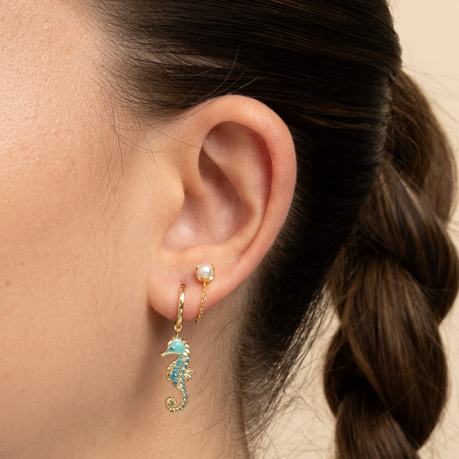PENDIENTE PIERCING ARO MOSAÏQUE AQUA SEAHORSE