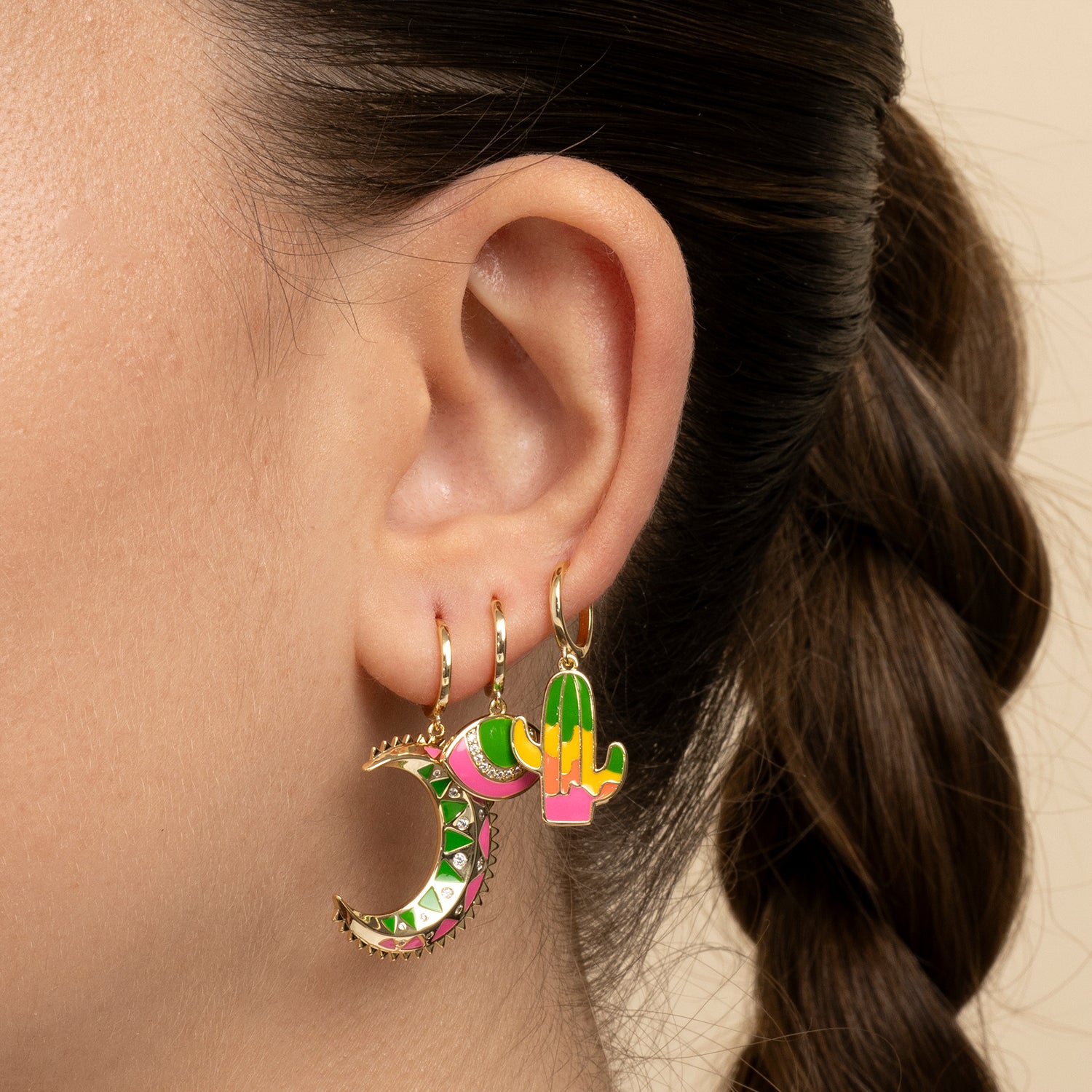 PENDIENTE PIERCING ARO MOSAÏQUE PINK EVIL EYE