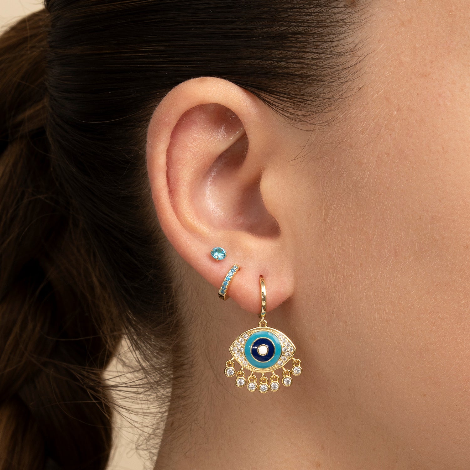 PENDIENTE PIERCING ARO MOSAÏQUE AQUA POWER EVIL EYE