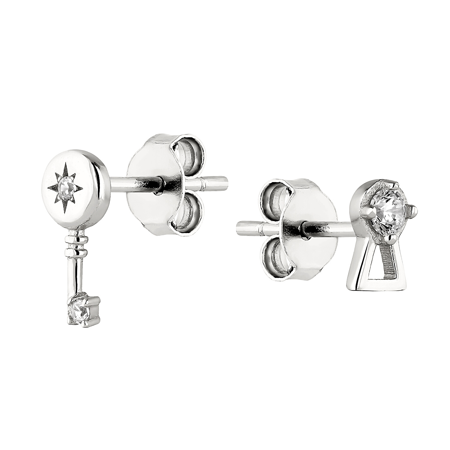 LOCK AND KEY AMULET SILVER EARRINGS