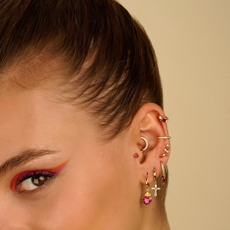 CHIC GARNET YELLOW GOLD SINGLE EARRING