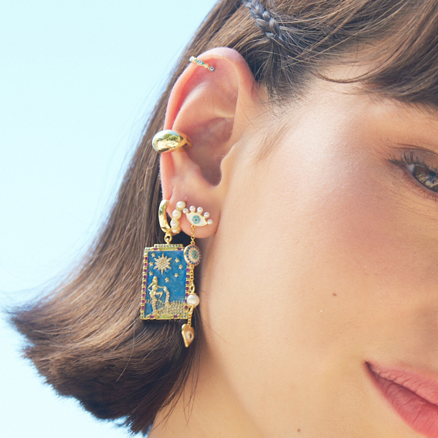 PENDIENTE PIERCING ARO BLU PROTEZIONE OCCHI