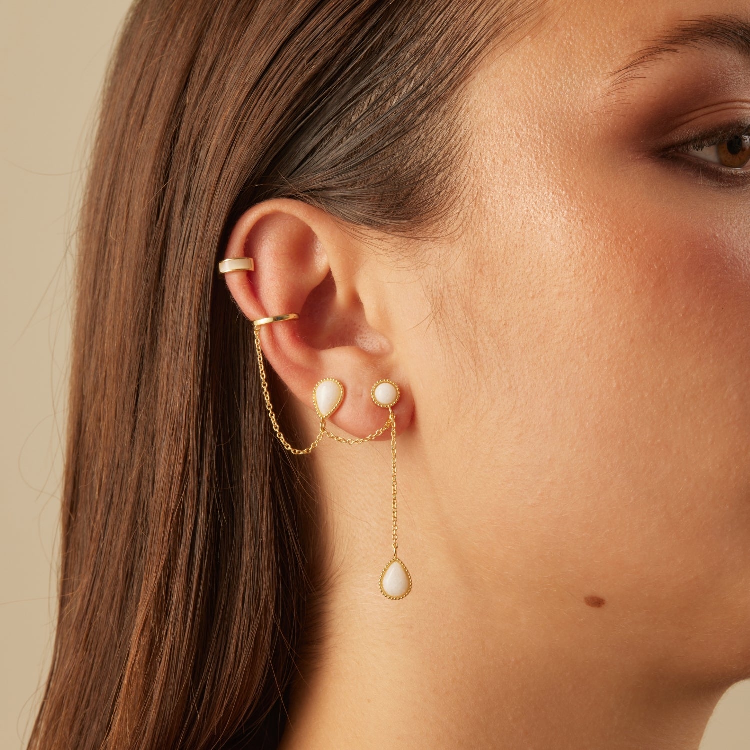 PENDIENTE PIERCING MÚLTIPLE WHITE AGATE DROPS