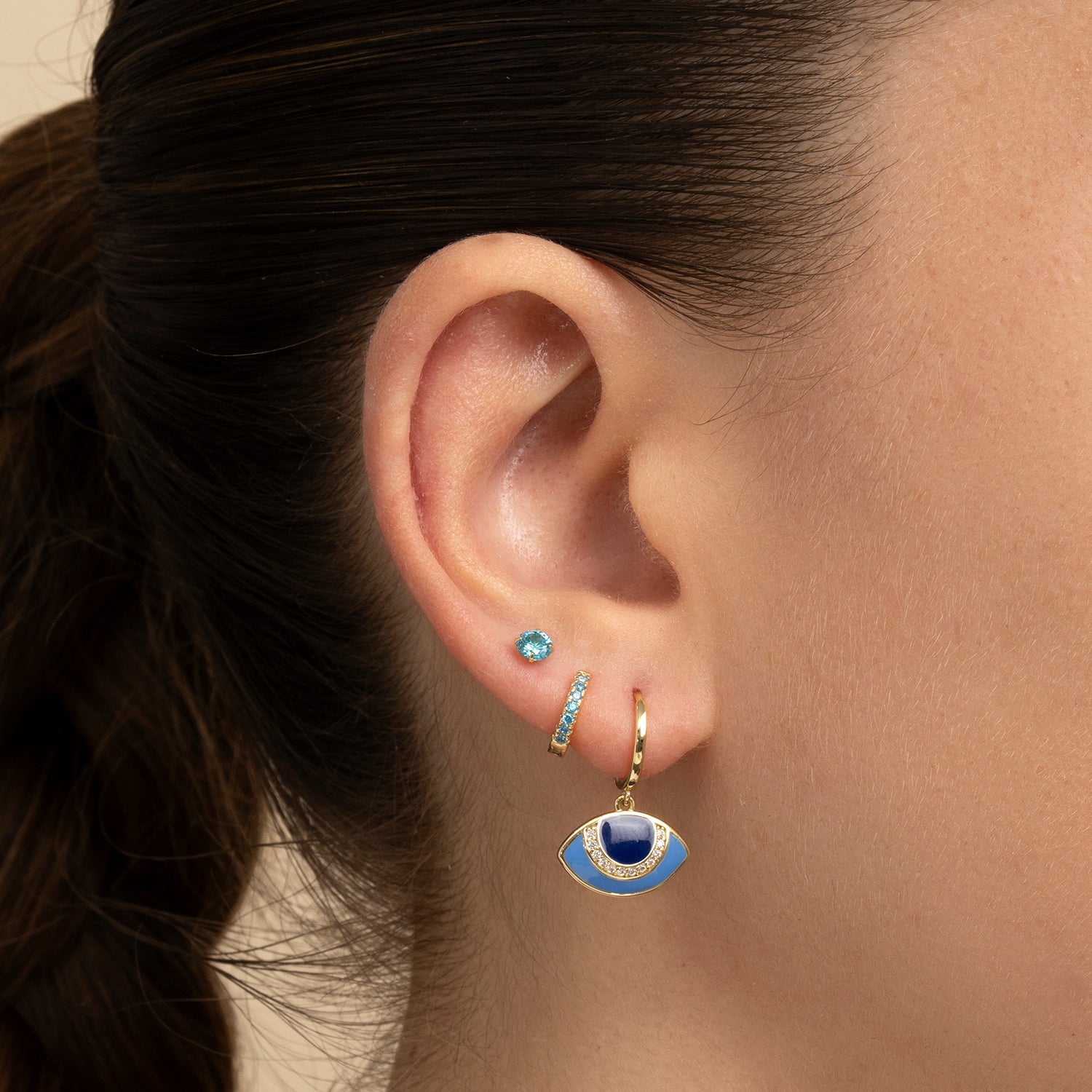 PENDIENTE PIERCING ARO MOSAÏQUE AQUA EVIL EYE