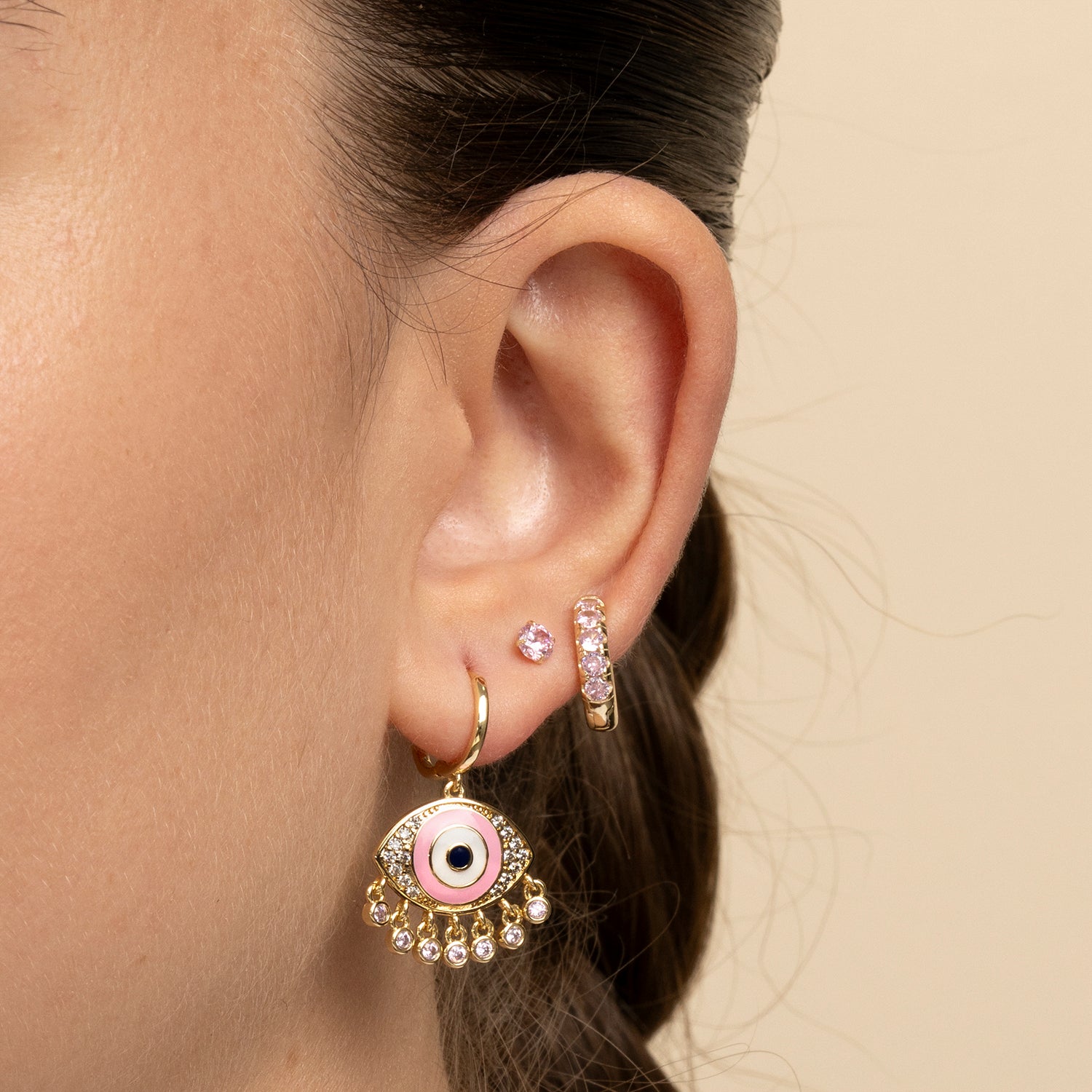 PENDIENTE PIERCING ARO MOSAÏQUE PINK POWER EVIL EYE
