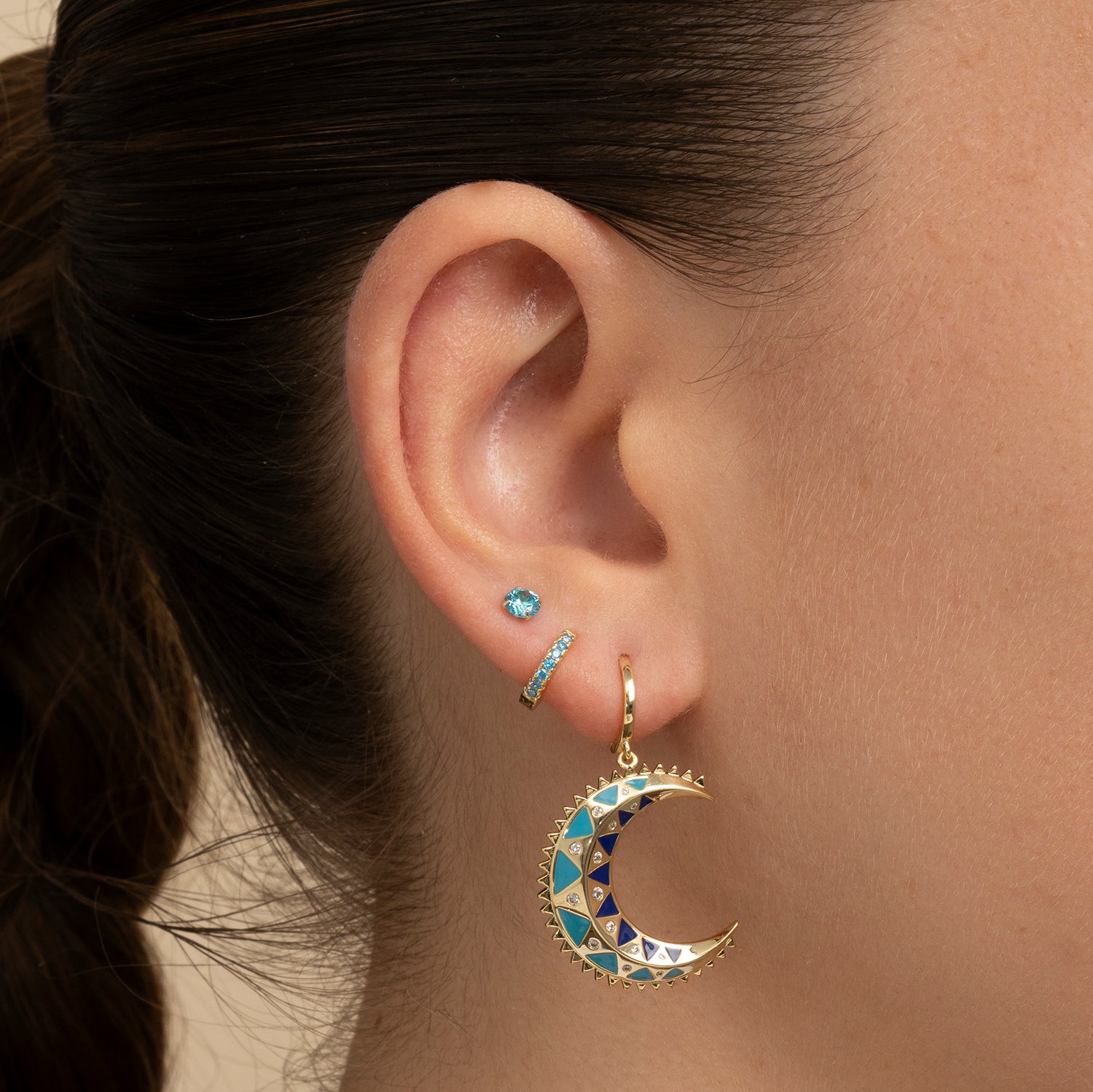 PENDIENTE PIERCING ARO AQUA MOSAÏQUE MOON