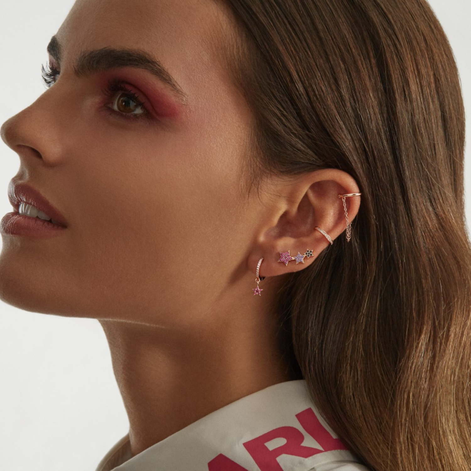 PENDIENTE PIERCING ARO ORO ROSA SHOOTING STAR