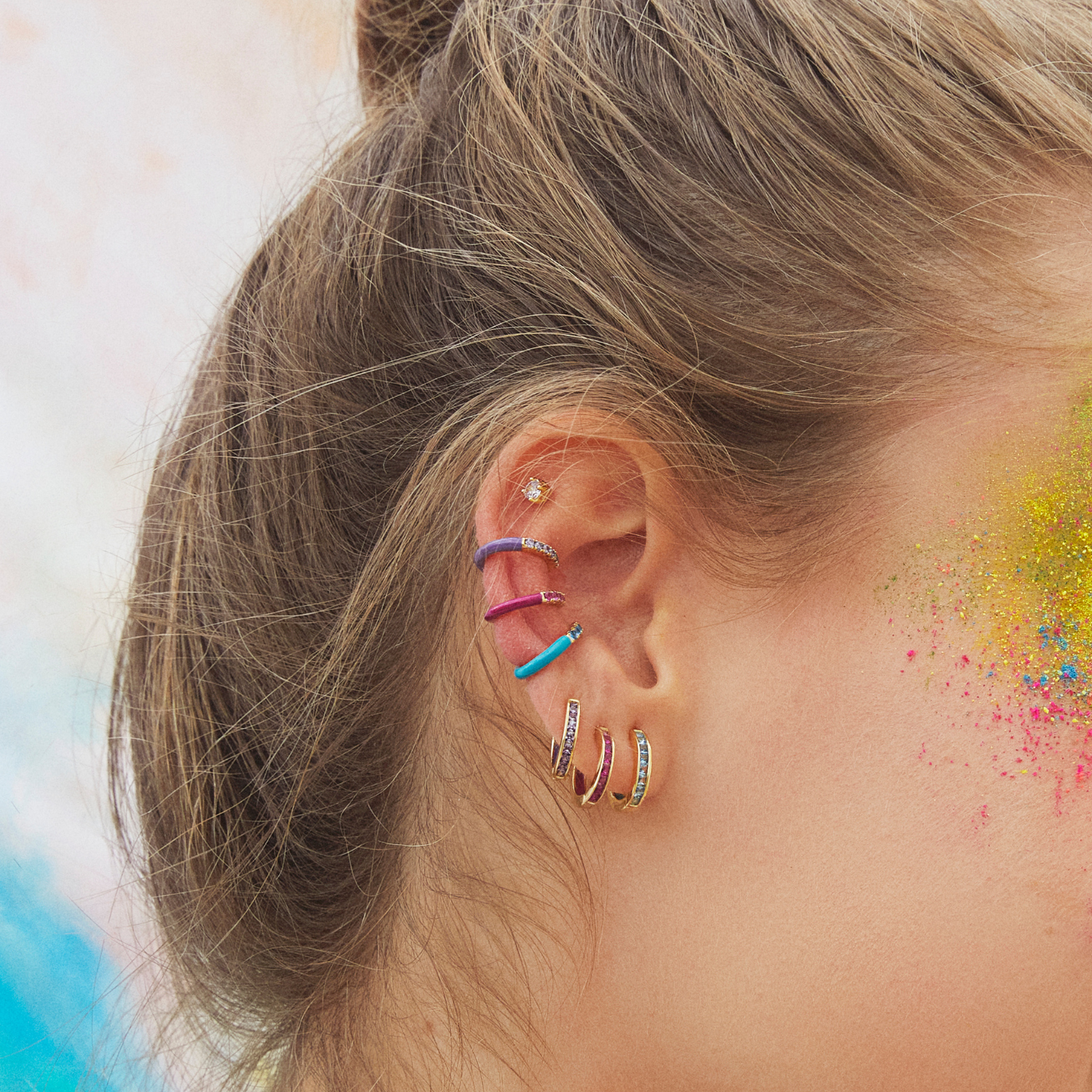 GELBES ROSEGOLD HOLI HOOP EINZELNER OHRRING